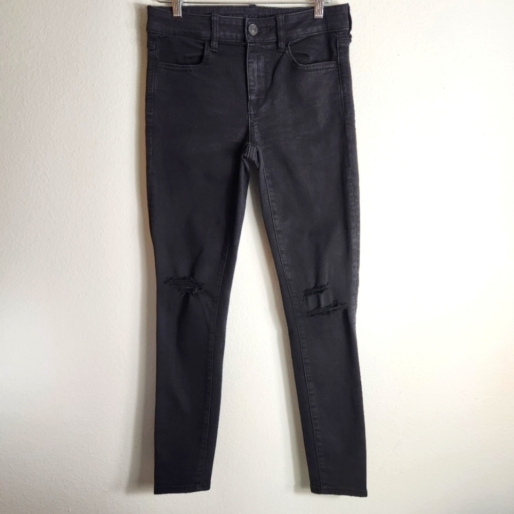 American Eagle Womens Black Next Level Stretch Distressed Jeggings-Size 6